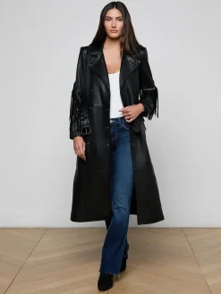 Celina Fringed Leather Trench